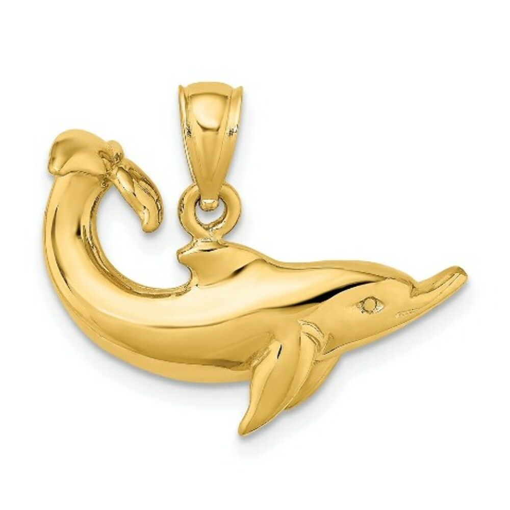 14K Yellow Gold Polished Dolphin Charm Pendant
