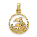 Load image into Gallery viewer, 14K Yellow Gold Two Dolphins in Circle Charm Pendant
