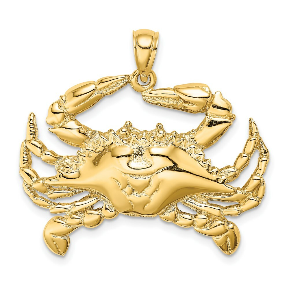14K Yellow Gold 2-D Blue Crab Charm Pendant