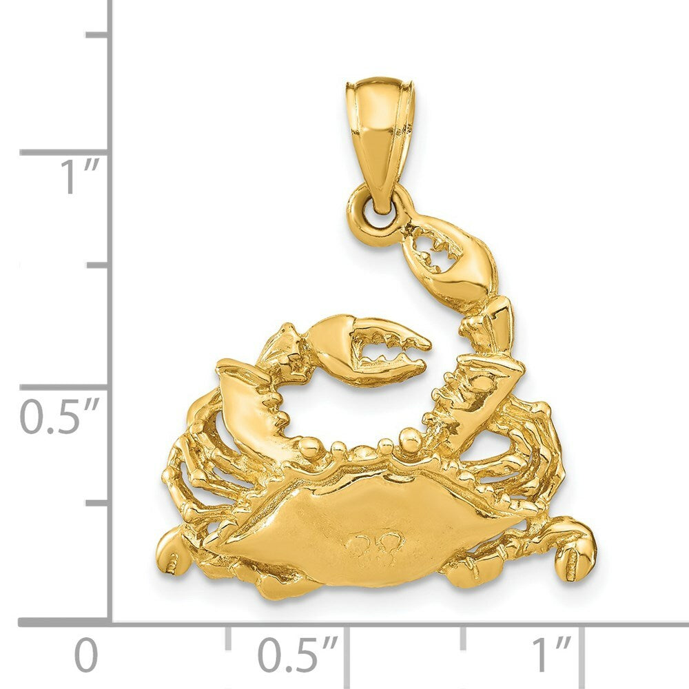 14K Yellow Gold 2-D & Polished Blue Crab Charm Pendant