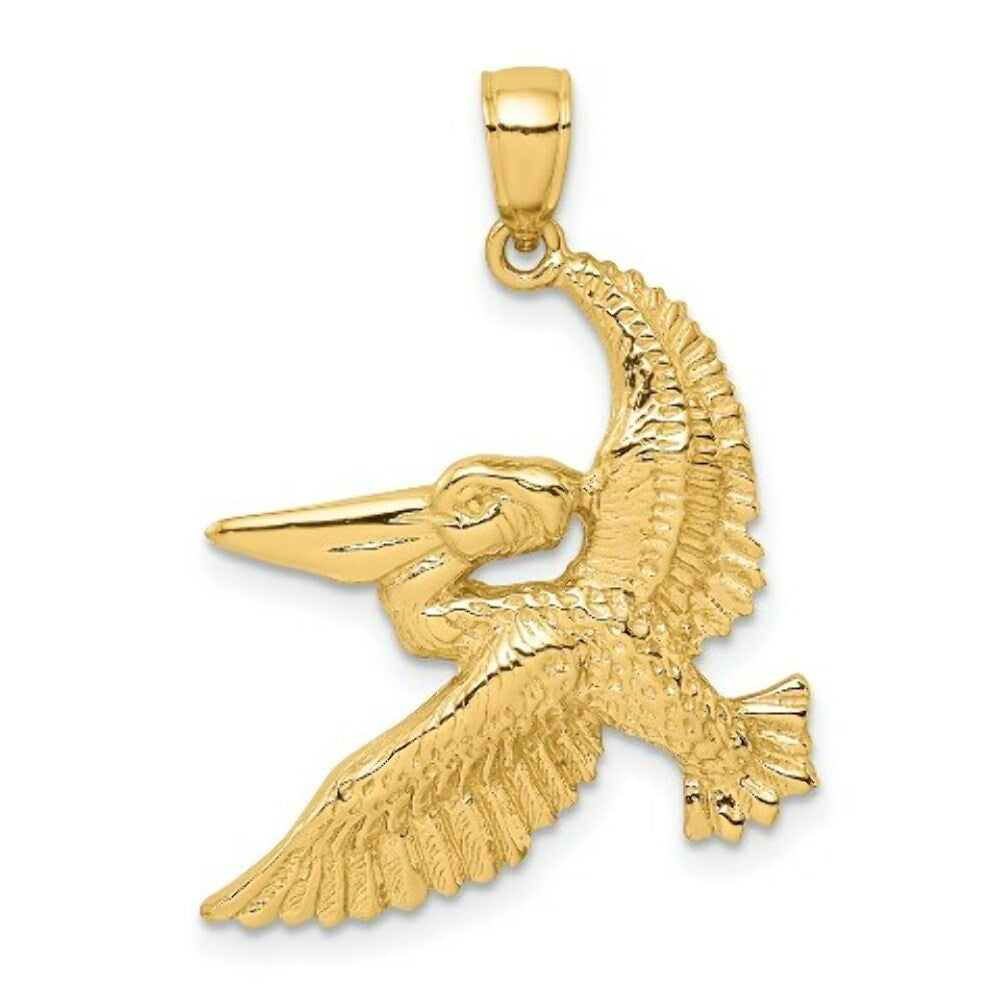 14K Yellow Gold 2-D Flying Pelican Charm Pendant