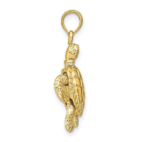 14K Yellow Gold 3-D Sea Turtle With Moveable Head & Legs Charm Pendant