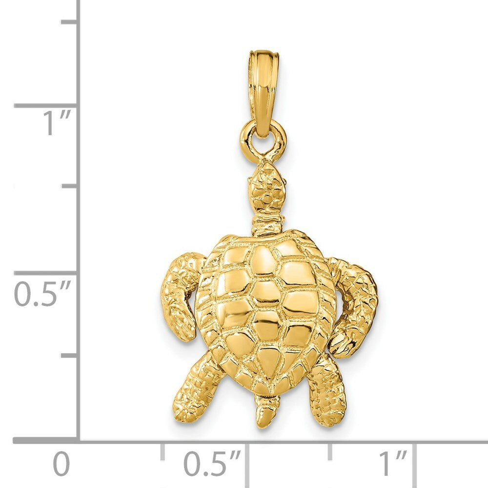 14K Yellow Gold 3-D Sea Turtle With Moveable Head & Legs Charm Pendant