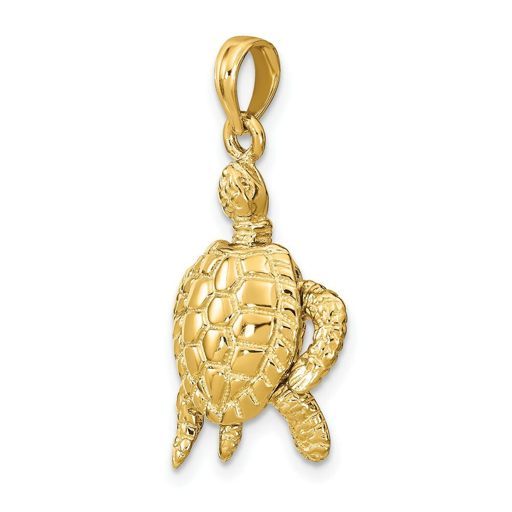 14K Yellow Gold 3-D Sea Turtle With Moveable Head & Legs Charm Pendant