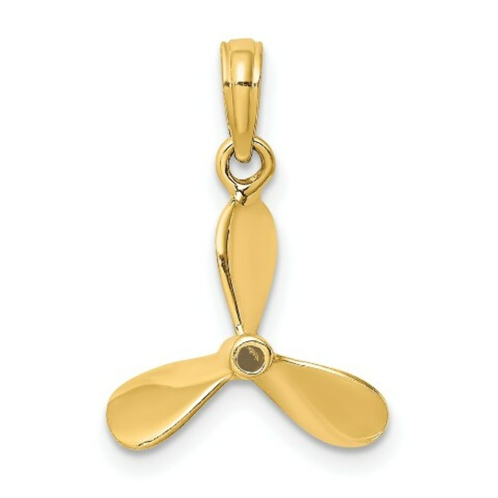 14K Yellow Gold 3-D With 3 Blades Propeller Charm Pendant