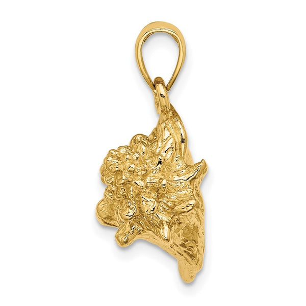 14K Yellow Gold 3-D Conch Shell Charm Pendant