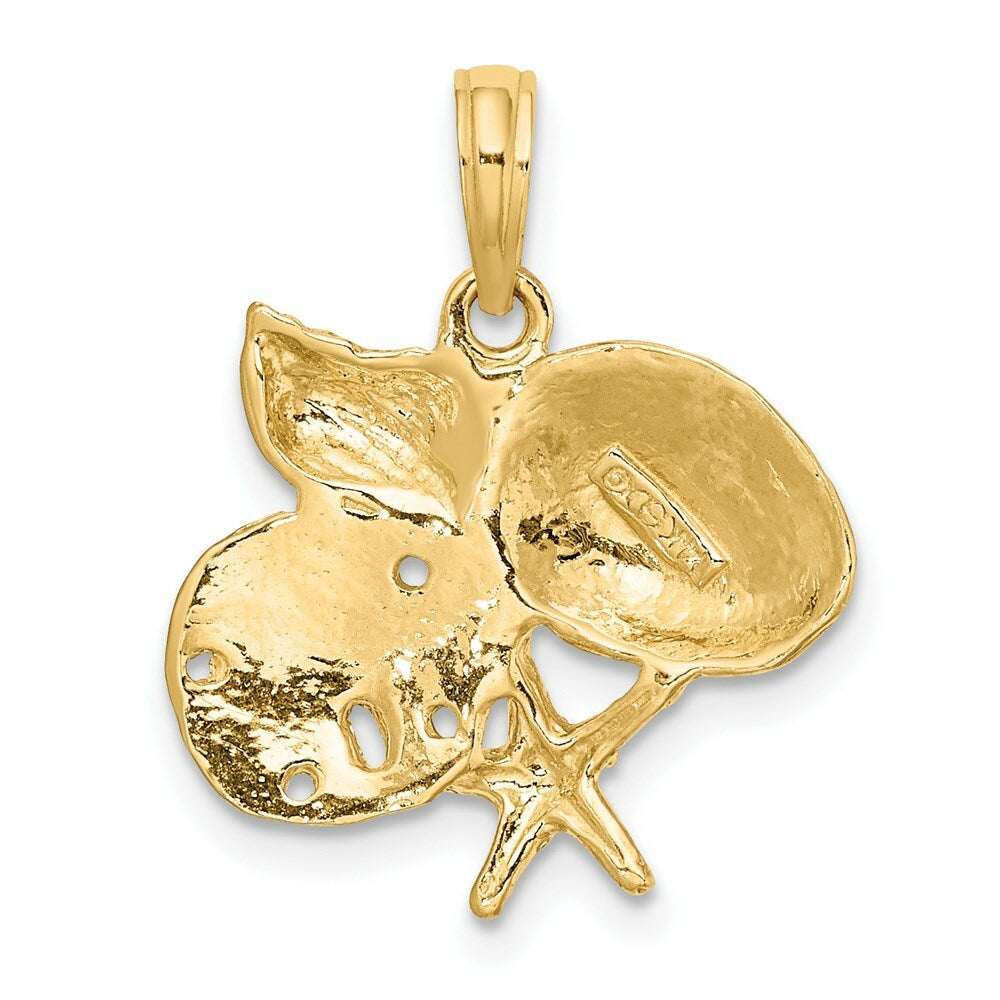 14K Yellow Gold 2-D Shell Cluster With Starfish Charm Pendant