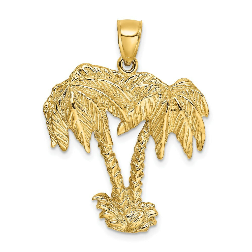 14K Yellow Gold 2-D Couble Palm Tree Charm Pendant