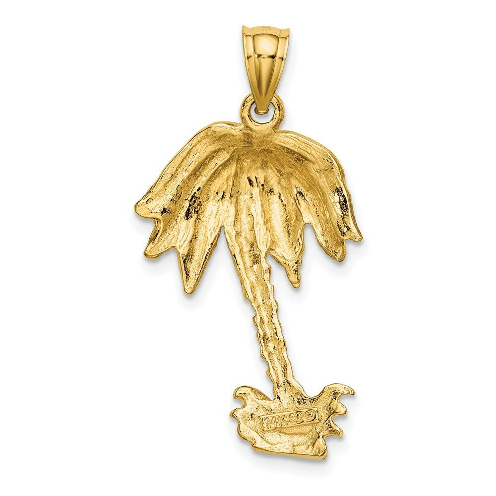 14K Yellow Gold 2-D Textured Single Palm Tree Charm Pendant