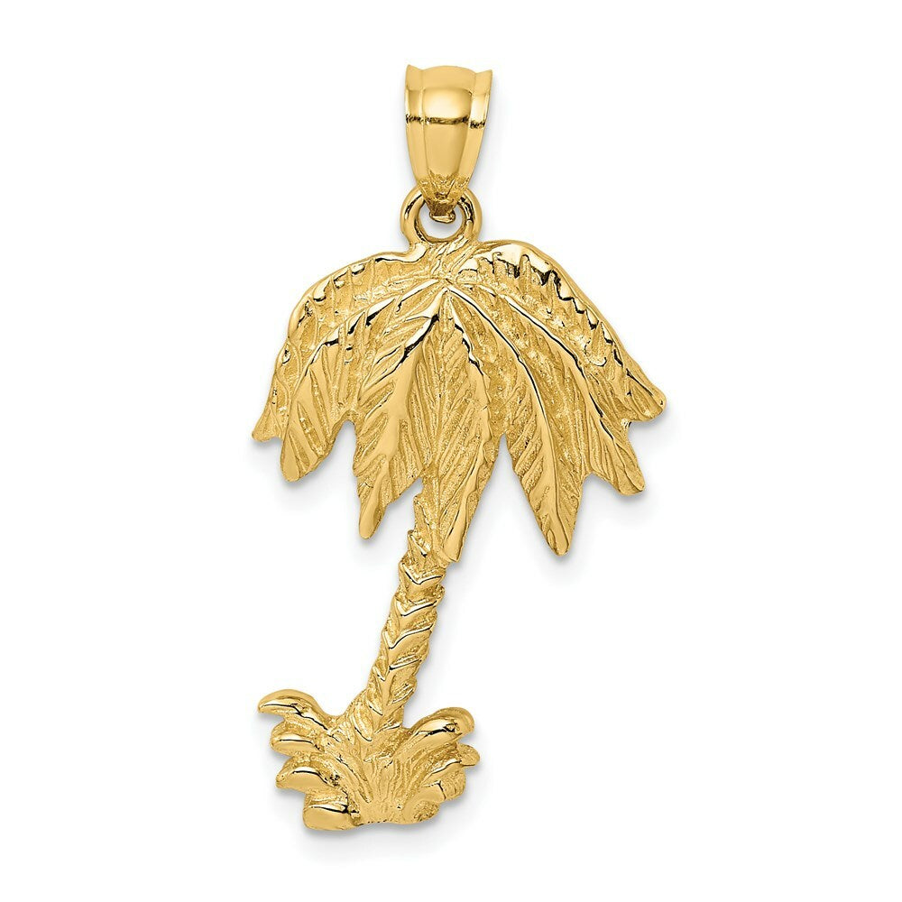 14K Yellow Gold 2-D Textured Single Palm Tree Charm Pendant