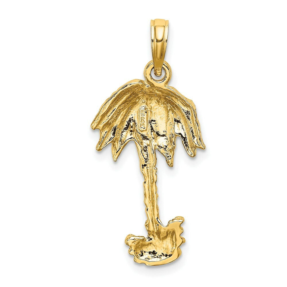 14K Yellow Gold 2-D Textured Single Palm Tree Charm Pendant