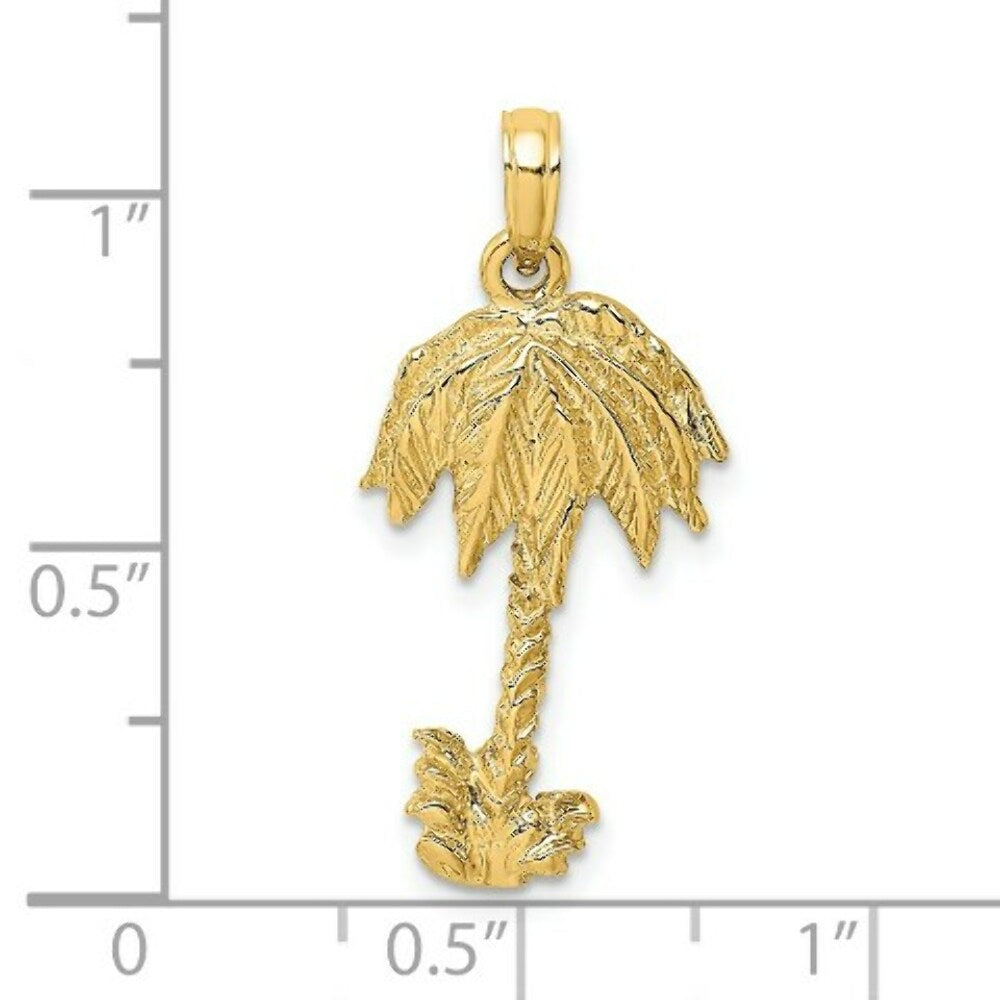 14K Yellow Gold 2-D Textured Single Palm Tree Charm Pendant