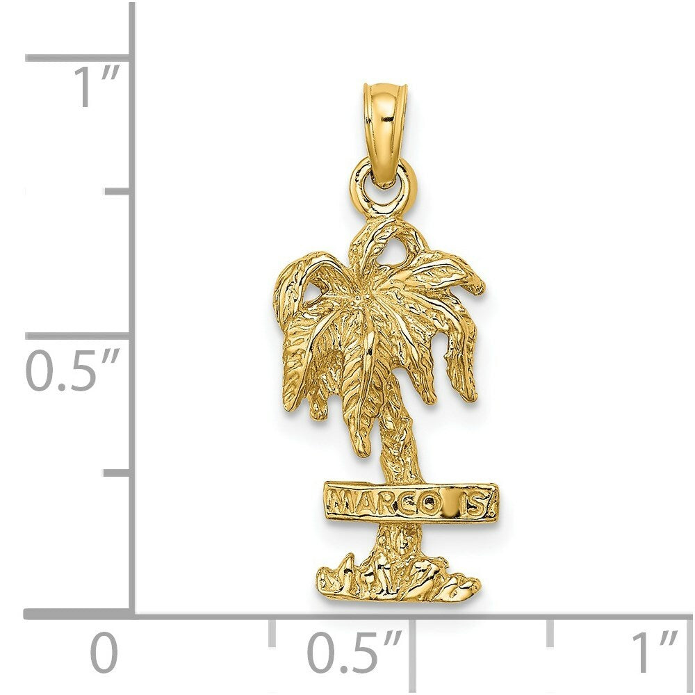 14K Yellow Gold 2-D MARCO ISLAND On Palm Tree Charm Pendant