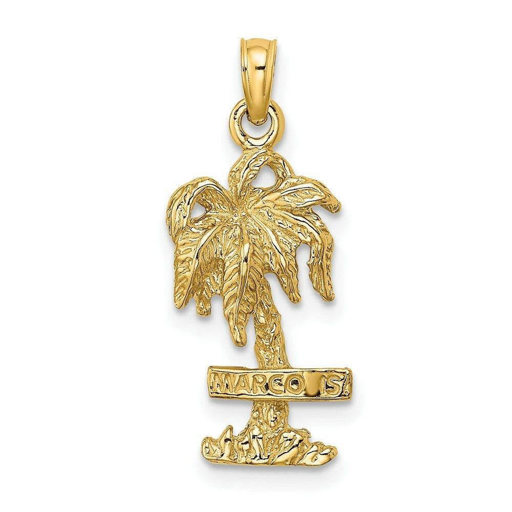 14K Yellow Gold 2-D MARCO ISLAND On Palm Tree Charm Pendant