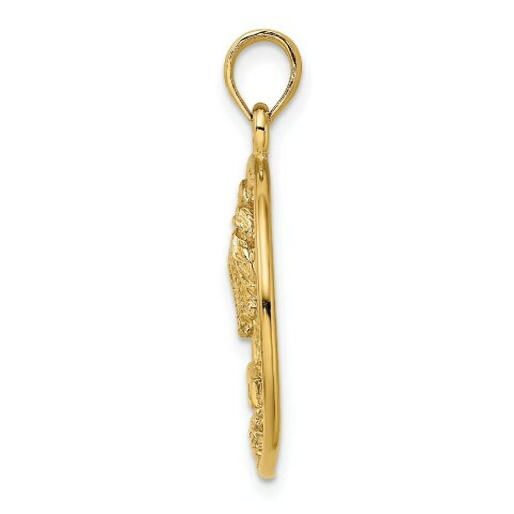 14K Yellow Gold 2-D MARCO ISLAND Palm Tree In Round Frame Charm Pendant