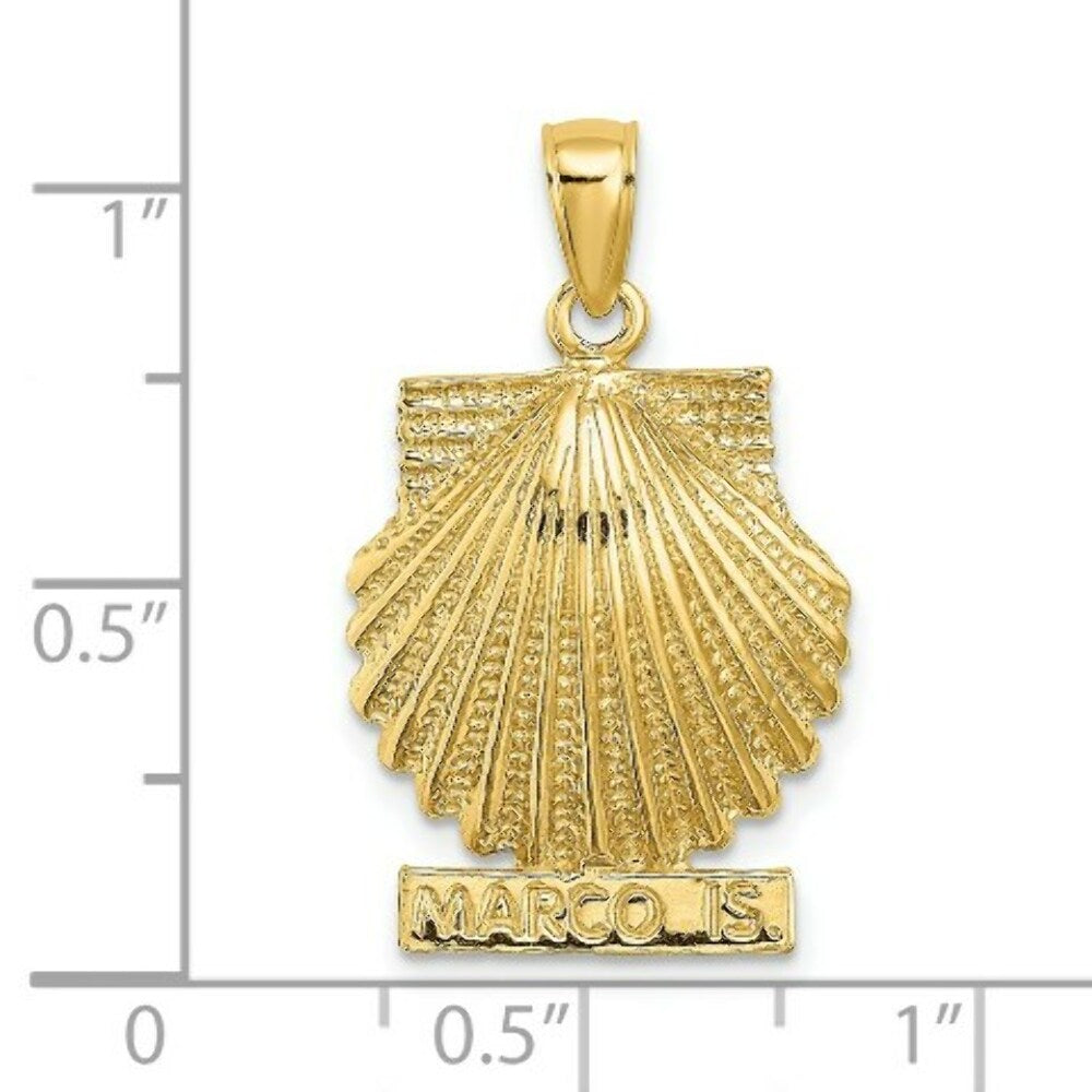 14K Yellow Gold 2-D MARCO ISLAND Under Scallop Shell Charm Pendant
