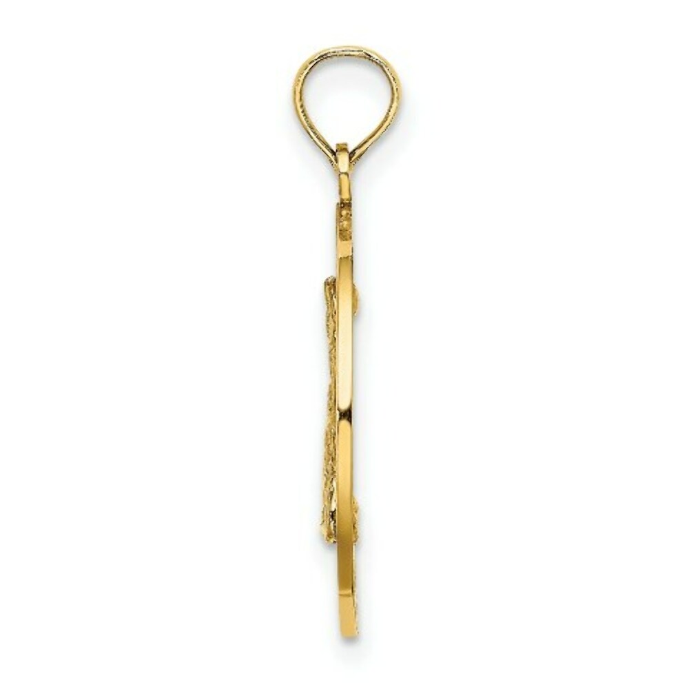 14K Yellow Gold Block ISLAND, RI Round Frame With Map Charm Pendant