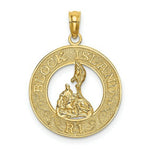 Load image into Gallery viewer, 14K Yellow Gold Block ISLAND, RI Round Frame With Map Charm Pendant
