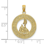 Load image into Gallery viewer, 14K Yellow Gold Block ISLAND, RI Round Frame With Map Charm Pendant
