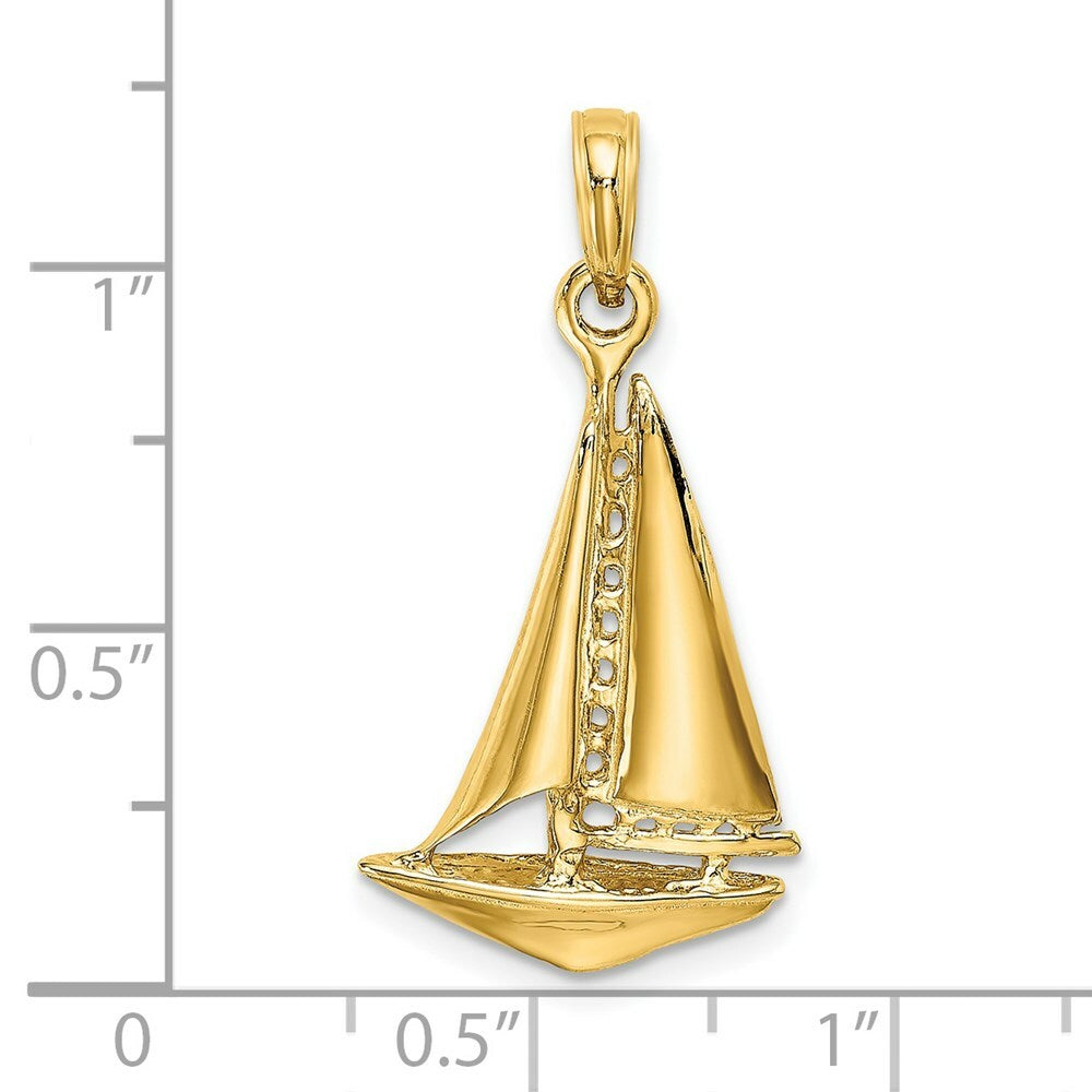 14K Yellow Gold 3-D Polished Sailboat Charm Pendant