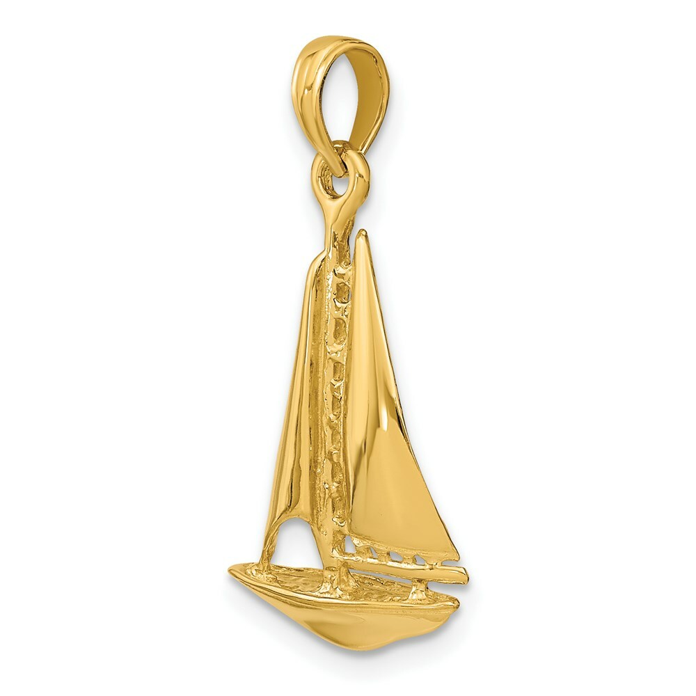 14K Yellow Gold 3-D Polished Sailboat Charm Pendant