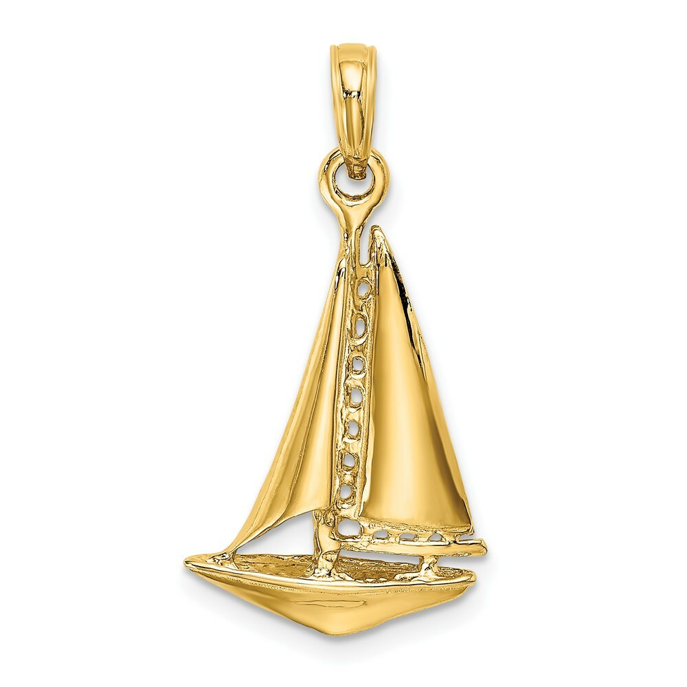 14K Yellow Gold 3-D Polished Sailboat Charm Pendant