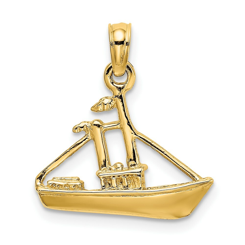 14K Yellow Gold 3-D Cargo Ship With Tug Boat Charm Pendant