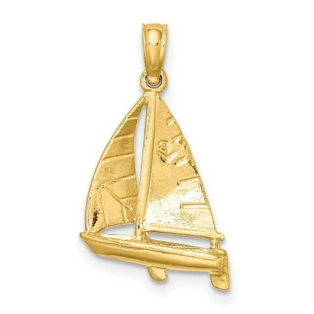 14K Yellow Gold 3-D Polished Sailboat Charm Pendant