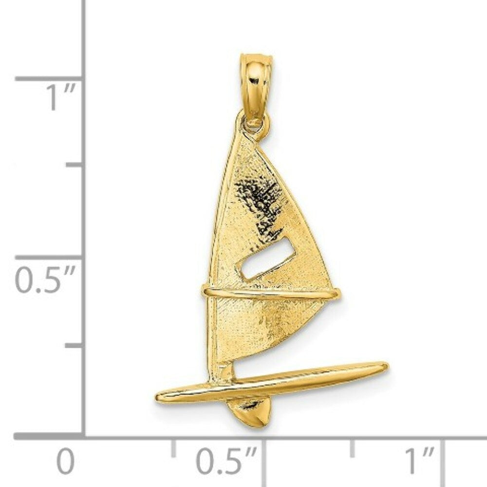 14K Yellow Gold 3-D & Textured WINDSAIL SURFING BOARD Charm Pendant