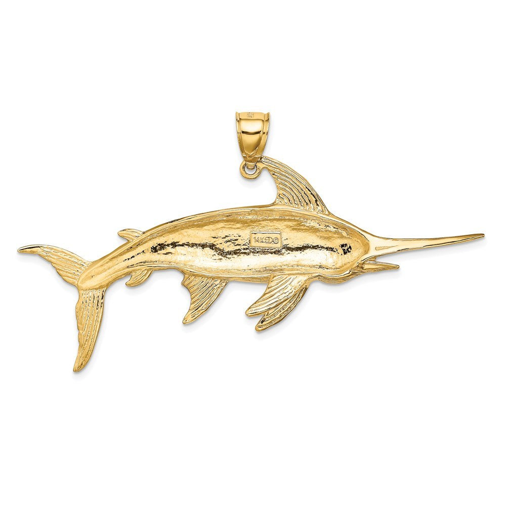 14K Yellow Gold 2-D Polished and Satin Swordfish Charm Pendant