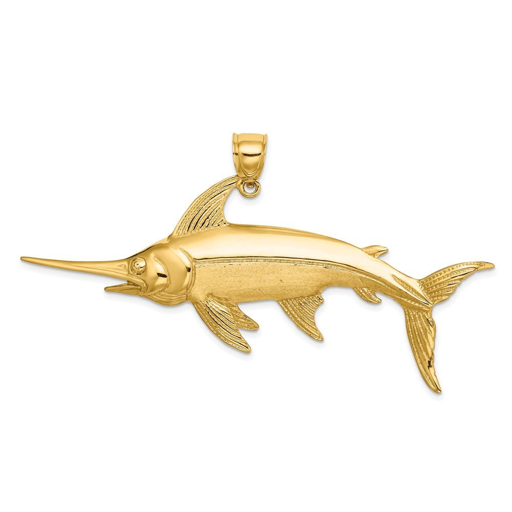 14K Yellow Gold 2-D Polished and Satin Swordfish Charm Pendant