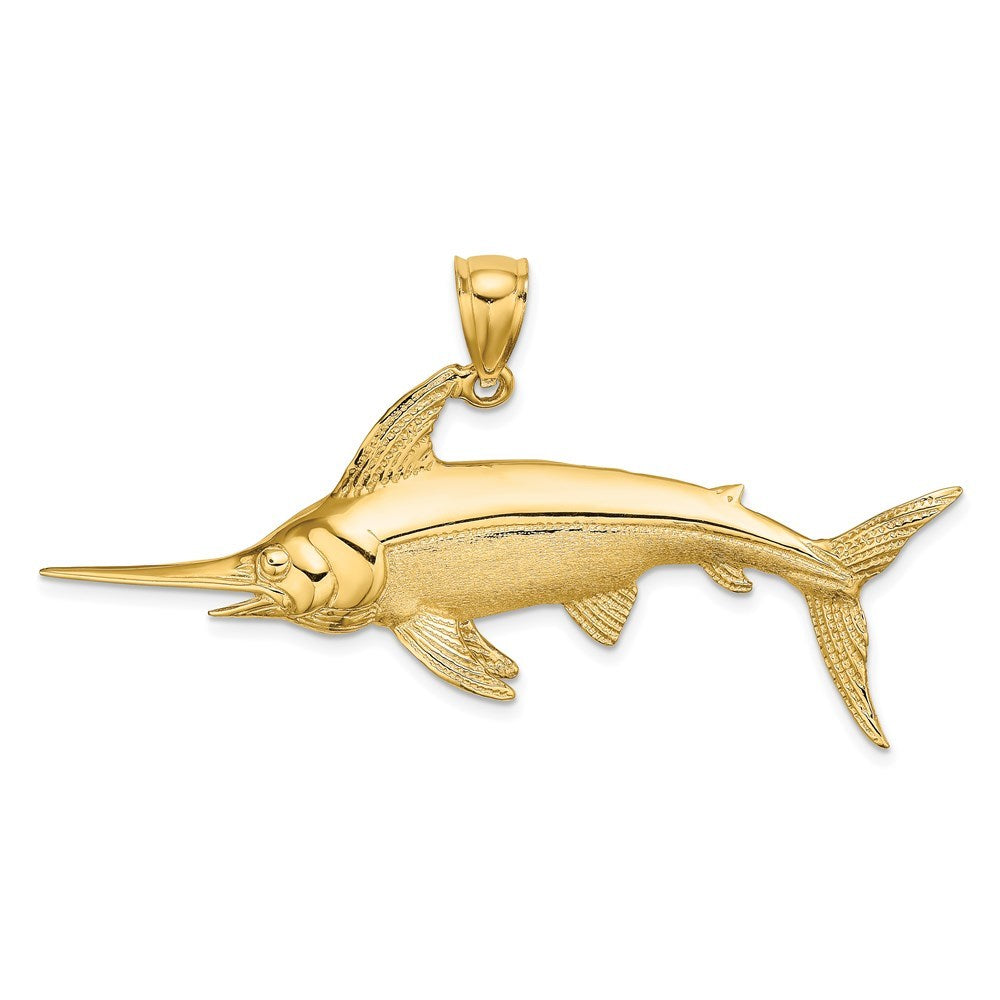 14K Yellow Gold 2-D Polished and Satin Swordfish Charm Pendant