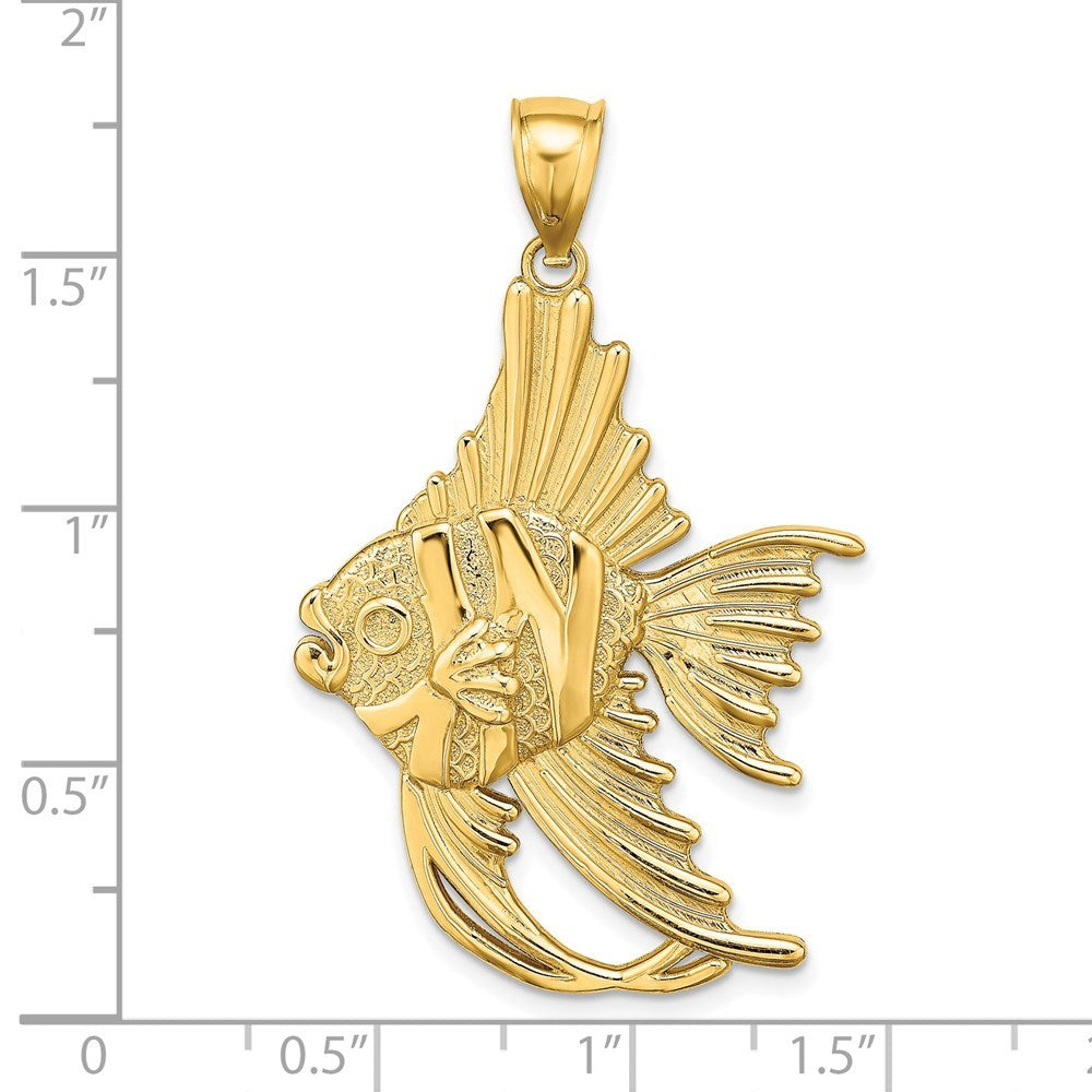 14K Yellow Gold Textured LARGE AngelFISH Charm Pendant