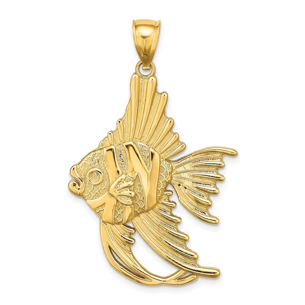 14K Yellow Gold Textured LARGE AngelFISH Charm Pendant