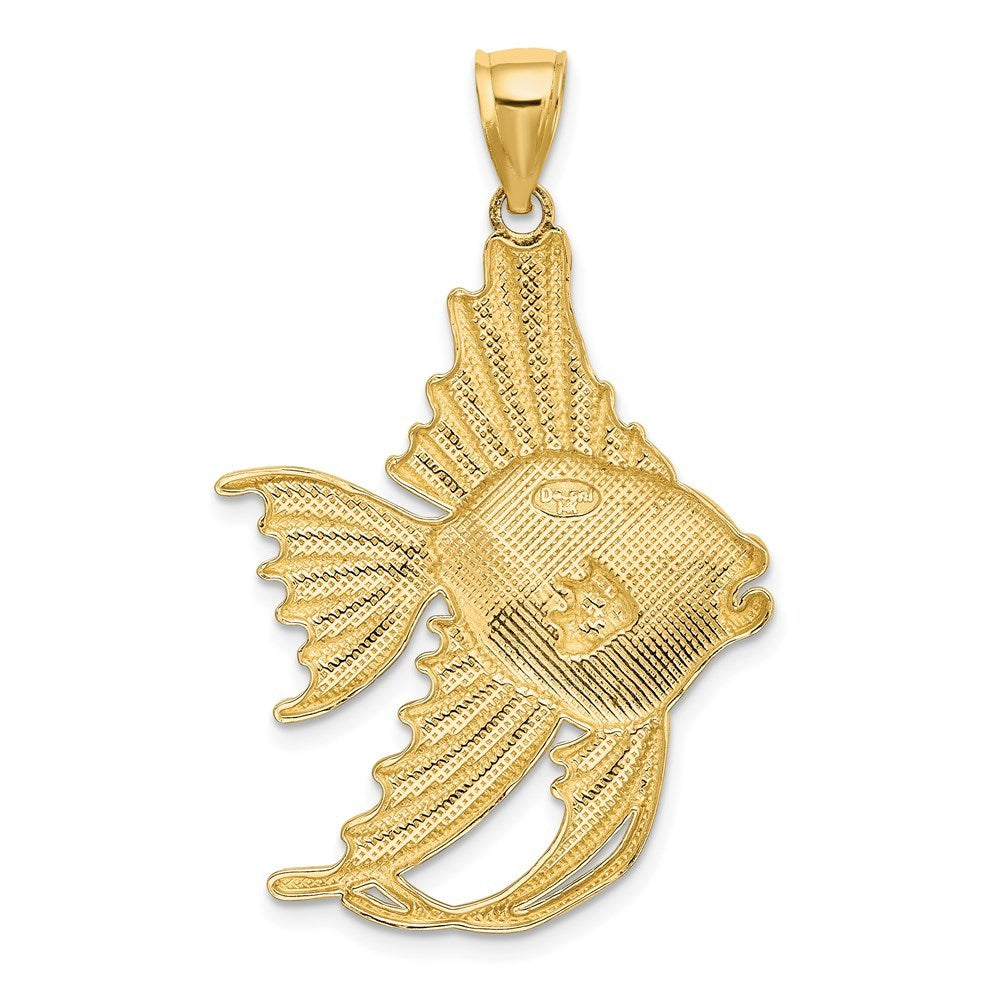 14K Yellow Gold Textured LARGE AngelFISH Charm Pendant