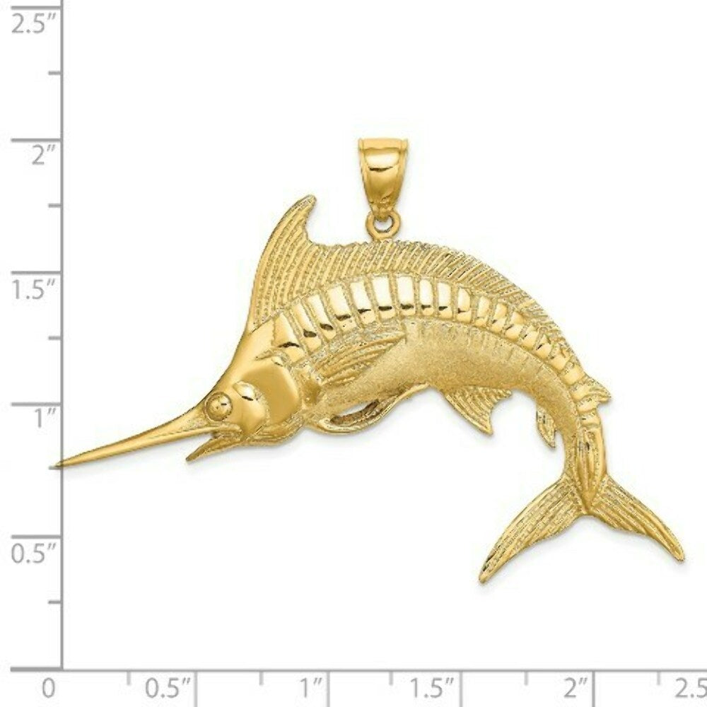 14K Yellow Gold 2-D Polished and Satin Blue Marlin Charm Pendant