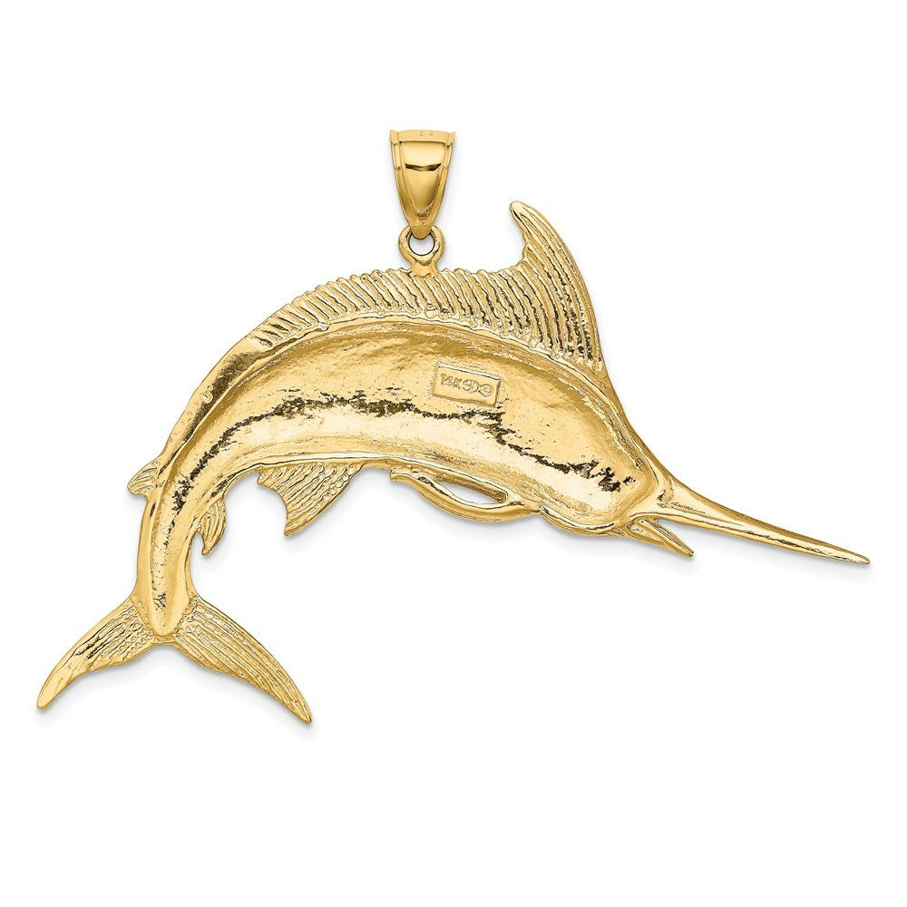 14K Yellow Gold 2-D Polished and Satin Blue Marlin Charm Pendant