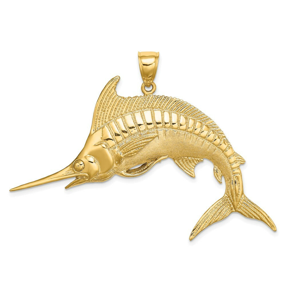14K Yellow Gold 2-D Polished and Satin Blue Marlin Charm Pendant