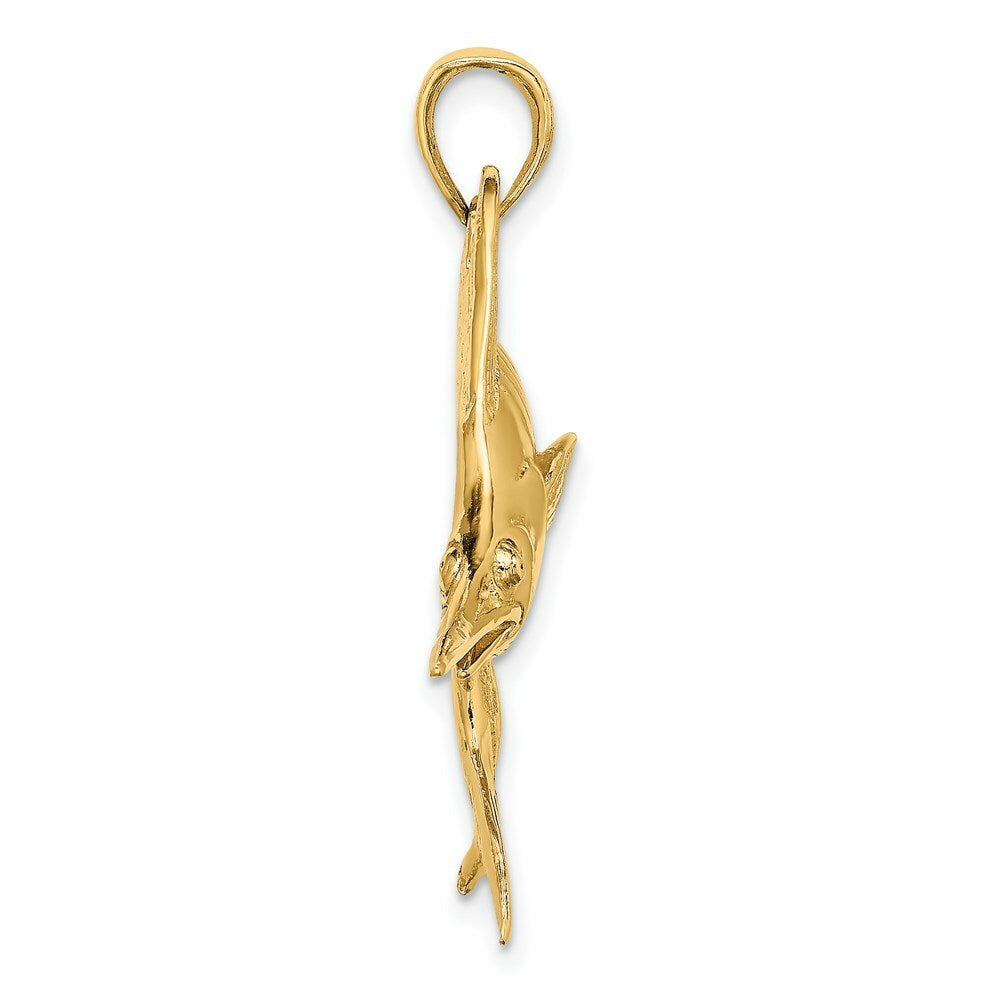 14K Yellow Gold 2-D Polished and Satin Blue Marlin Charm Pendant