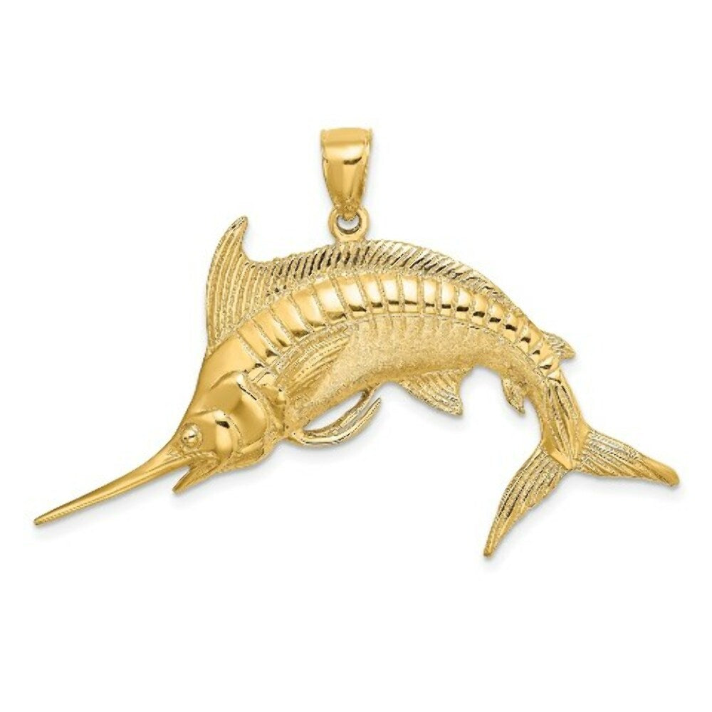 14K Yellow Gold 2-D Polished and Satin Blue Marlin Charm Pendant