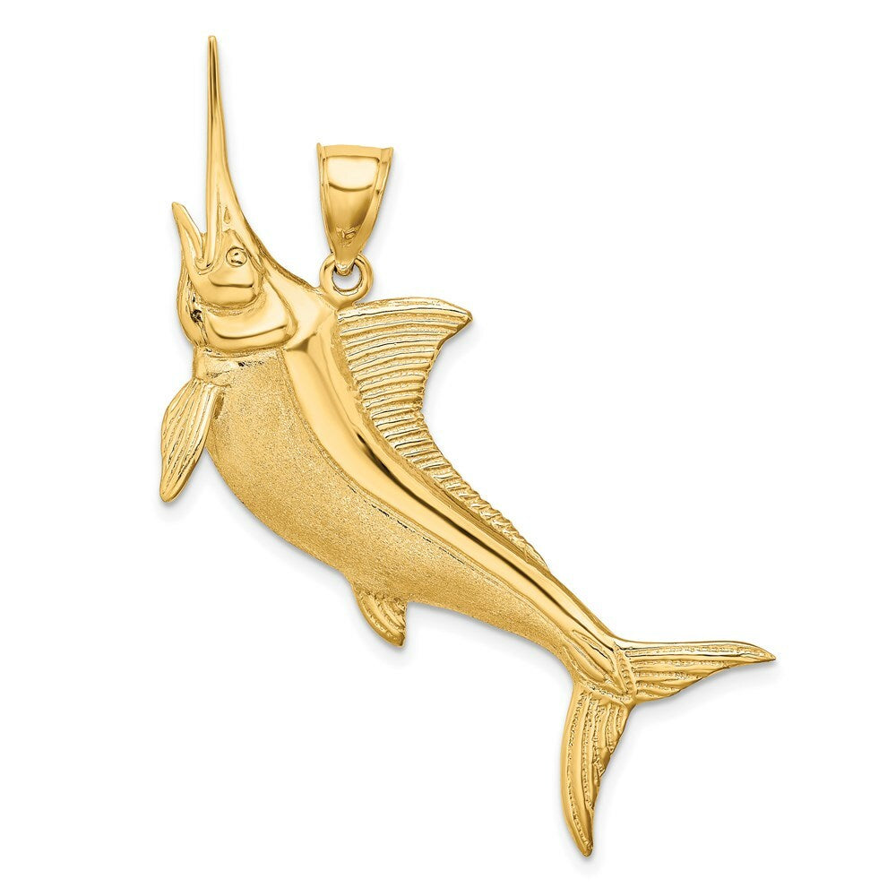 14K Yellow Gold 3-D Satin & Polished Marlin Charm Pendant
