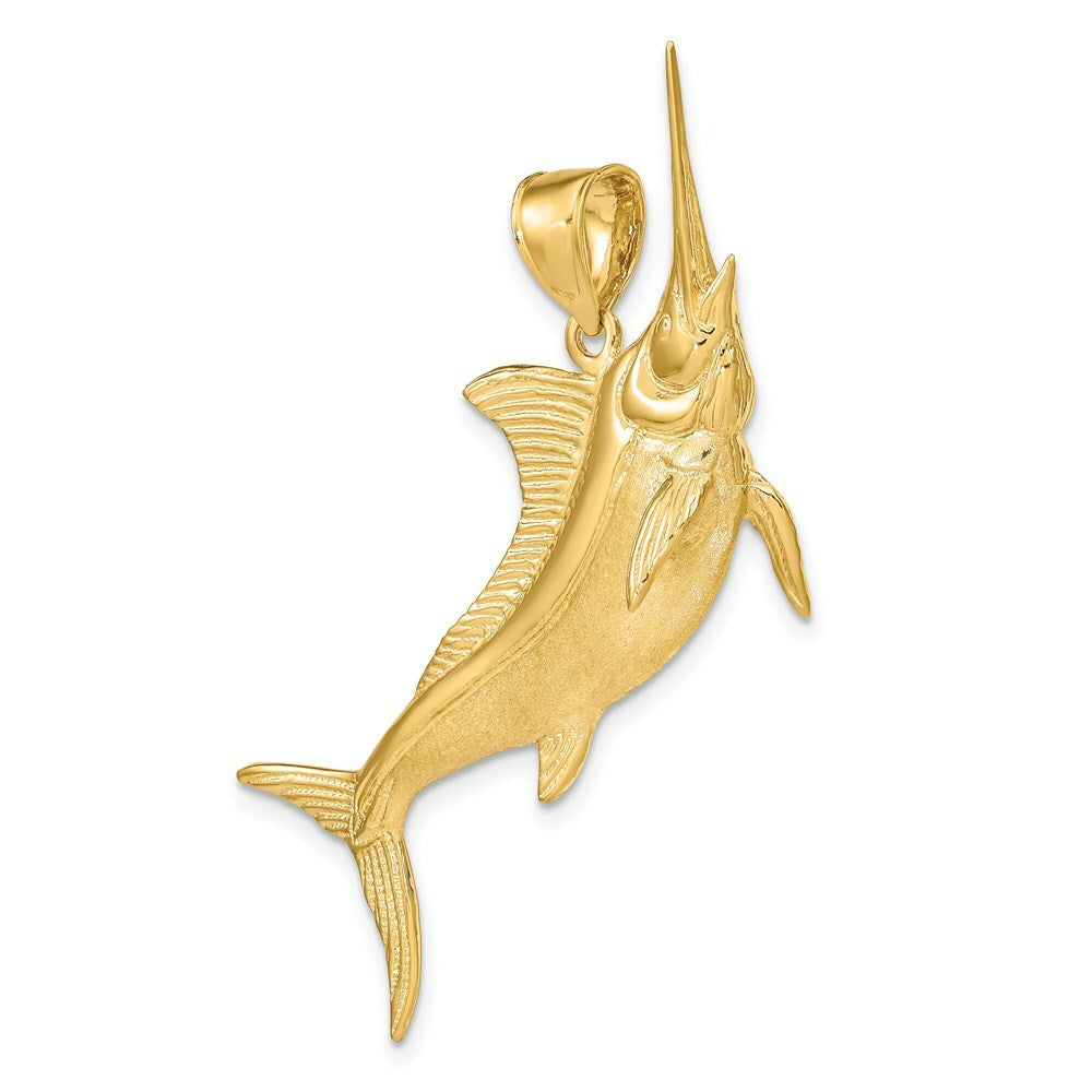 14K Yellow Gold 3-D Satin & Polished Marlin Charm Pendant