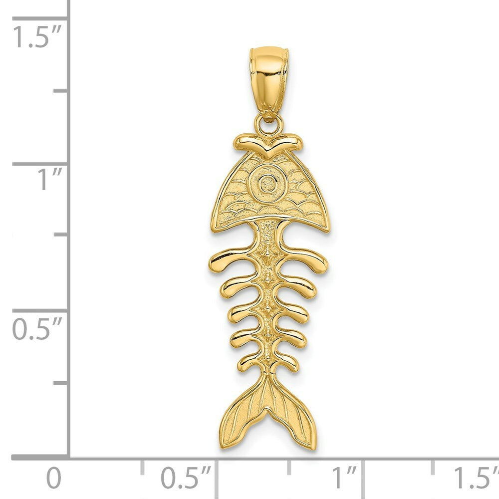 14K Yellow Gold 3-D Polished and Textured FISHBONE Charm Pendant