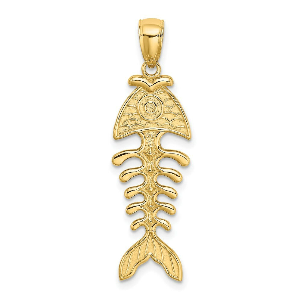 14K Yellow Gold 3-D Polished and Textured FISHBONE Charm Pendant