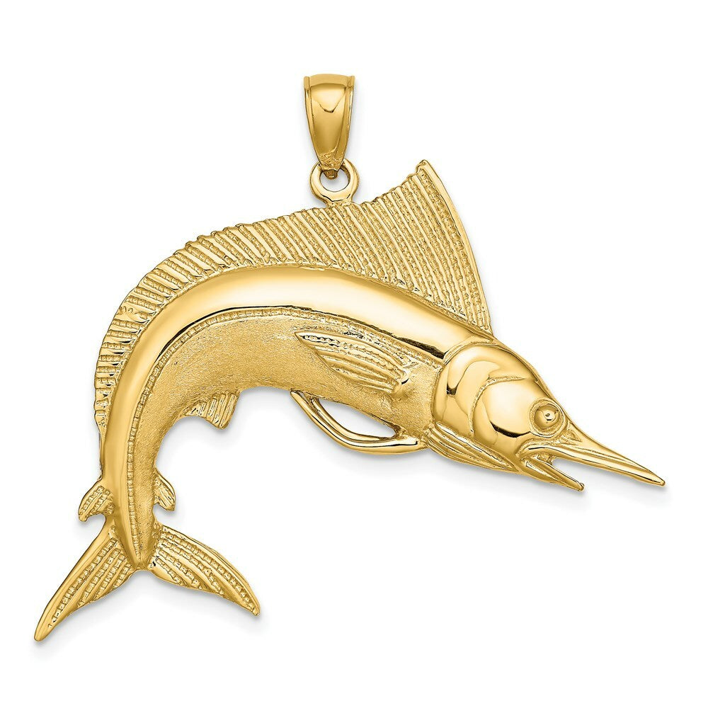 14K Yellow Gold 2-D Polished and Satin STRIPED MARLIN Charm Pendant