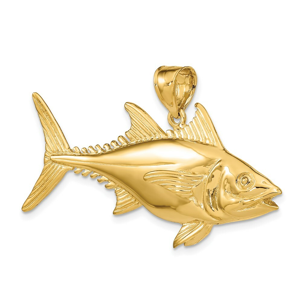 14K Yellow Gold 3-D Polished SKIPJACK TUNA FISH Charm Pendant