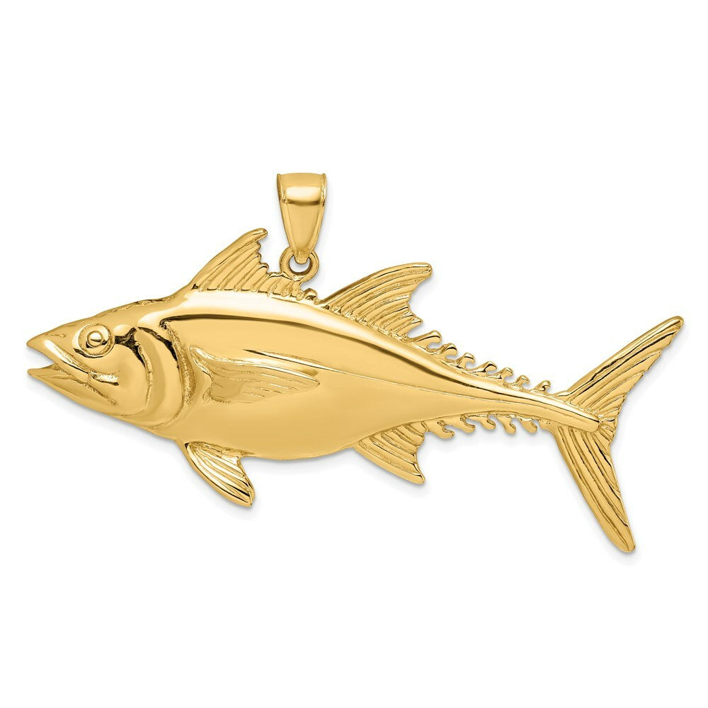 14K Yellow Gold 3-D Polished SKIPJACK TUNA FISH Charm Pendant