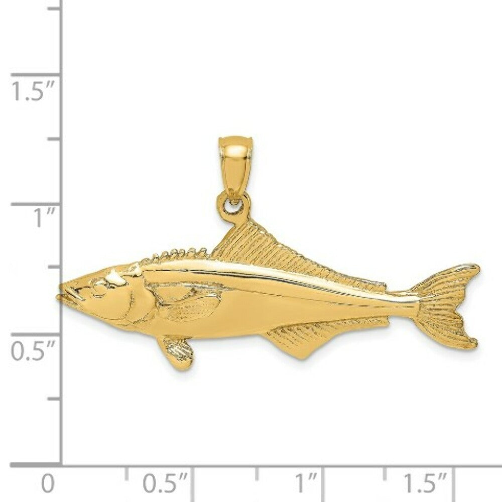 14K Yellow Gold 3-D Polished COBIA FISH Charm Pendant