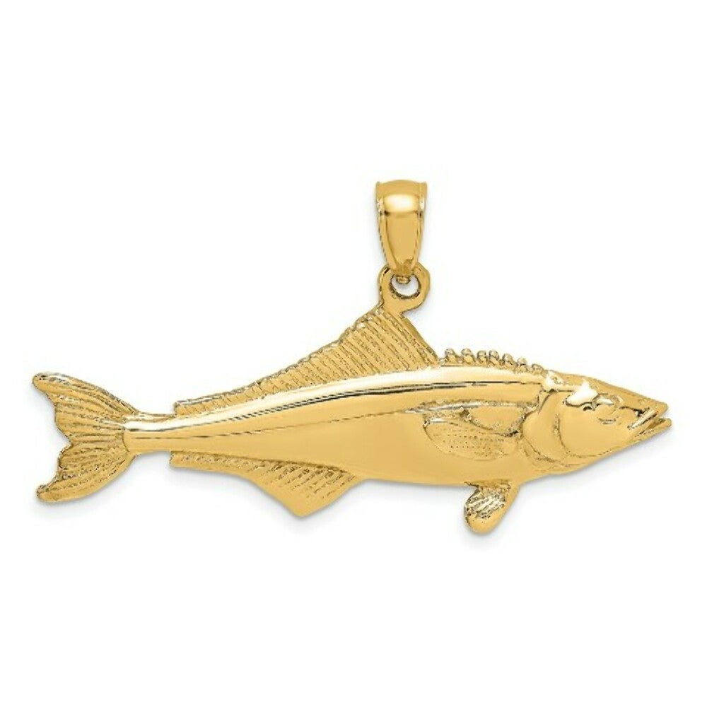 14K Yellow Gold 3-D Polished COBIA FISH Charm Pendant