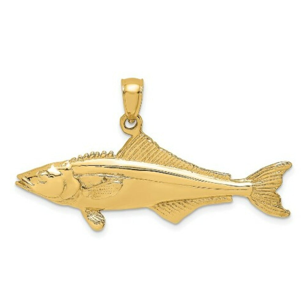 14K Yellow Gold 3-D Polished COBIA FISH Charm Pendant